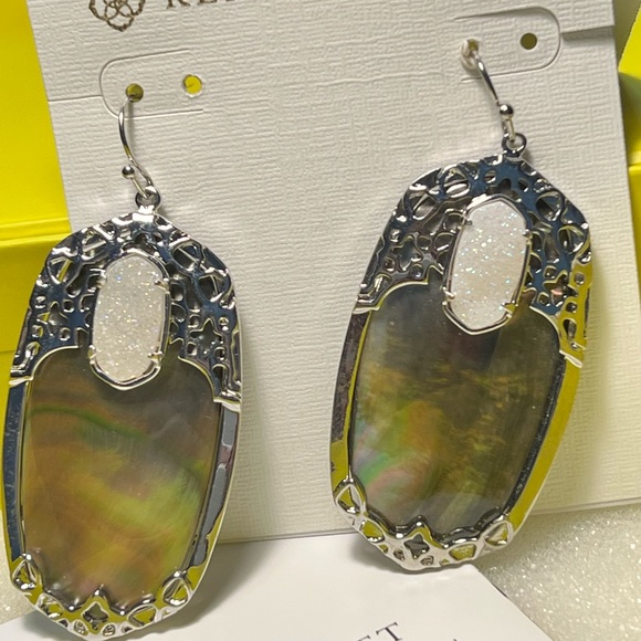 NWT Kendra Scott Deva Earrings Black Pearl Iridescent Drusy & Silver SUPER RARE - Picture 11 of 16